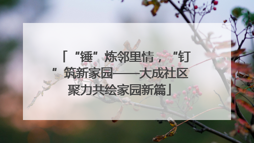 “锤”炼邻里情，“钉”筑新家园——大成社区聚力共绘家园新篇