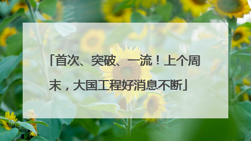 首次、突破、一流！上个周末，大国工程好消息不断